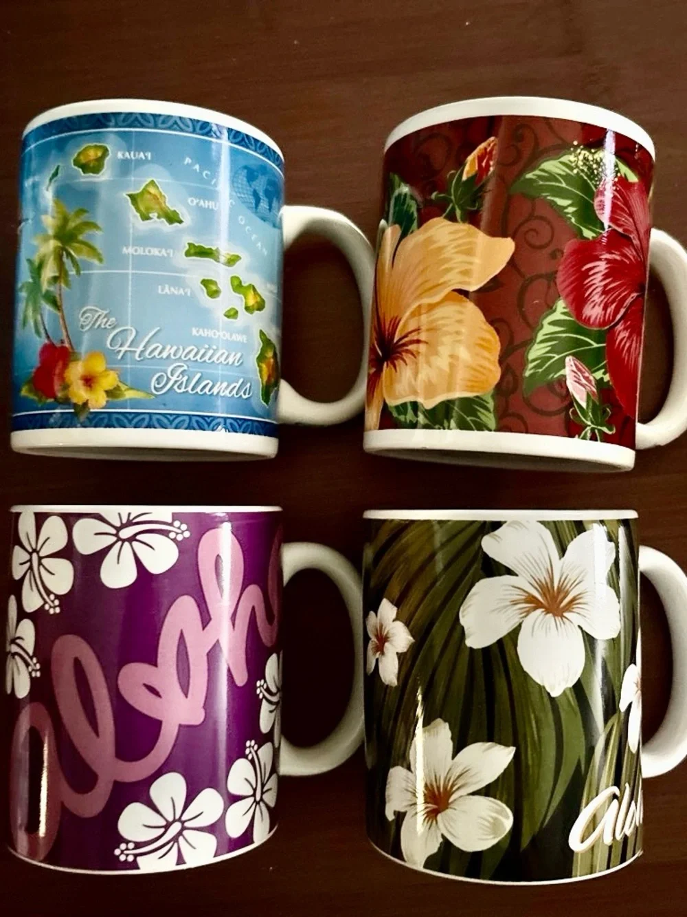 Starbucks Hawaiian Floral Collection Ceramic Mugs - Blue, Red, Purple, Green
